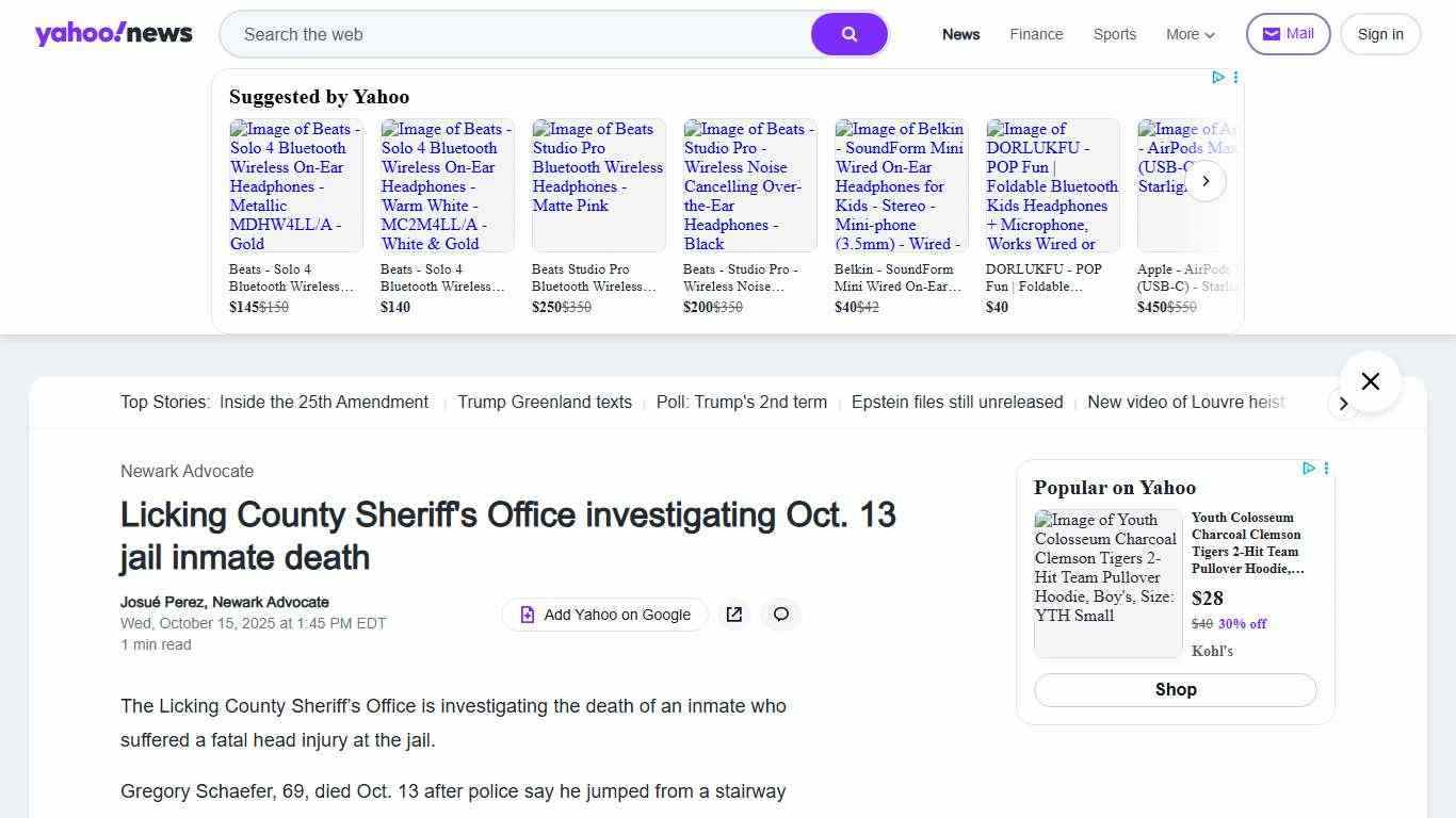 Licking County Sheriff's Office investigating Oct. 13 jail inmate death